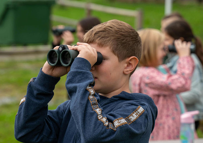 Photograph of children holding binoculars
