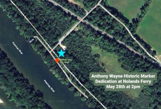 Map depicting the Anthony Wayne historic marker location