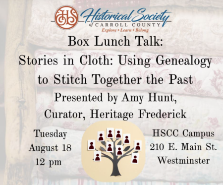 Flyer for "Stories in Cloth: Using Genealogy to Stitch Together the Past"