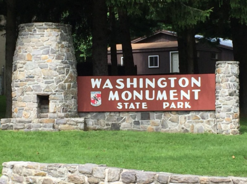 Image of Washington Monument State Park sign