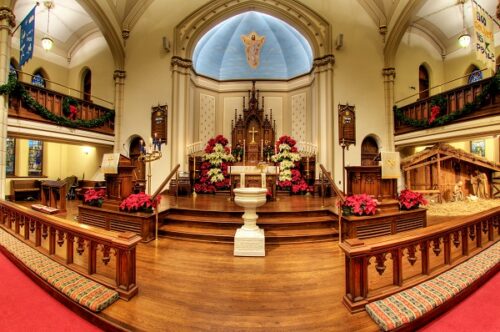 Interior photo of a church in downtown Frederick
